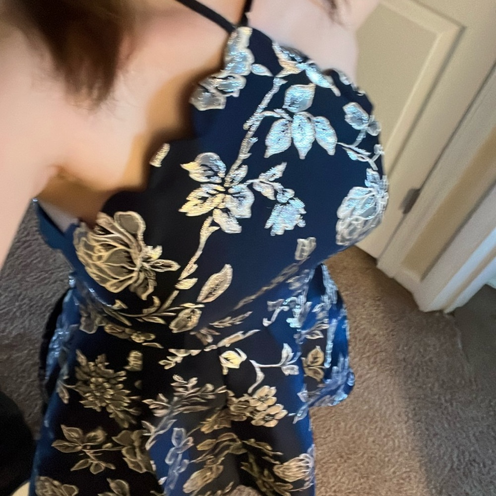 Floral High-Low Macys Dress, Blue and Silver